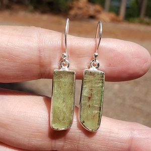 Natural Green Kyinite Rough Earrings